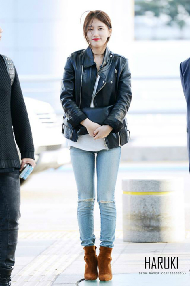 Tips diện áo khoác da như sao Hàn